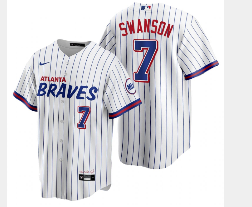 2021 Men Atlanta Braves #7 Swanson White Game Nike MLB Jersey